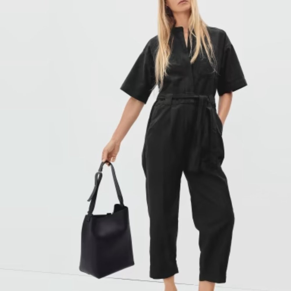 Everlane The Fatigue Short Sleeve Black Jumpsuit Women Size 0 New